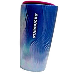Starbucks Collectible Ceramic Blue Iridescent Hot Travel Tumbler 12 Oz NEW